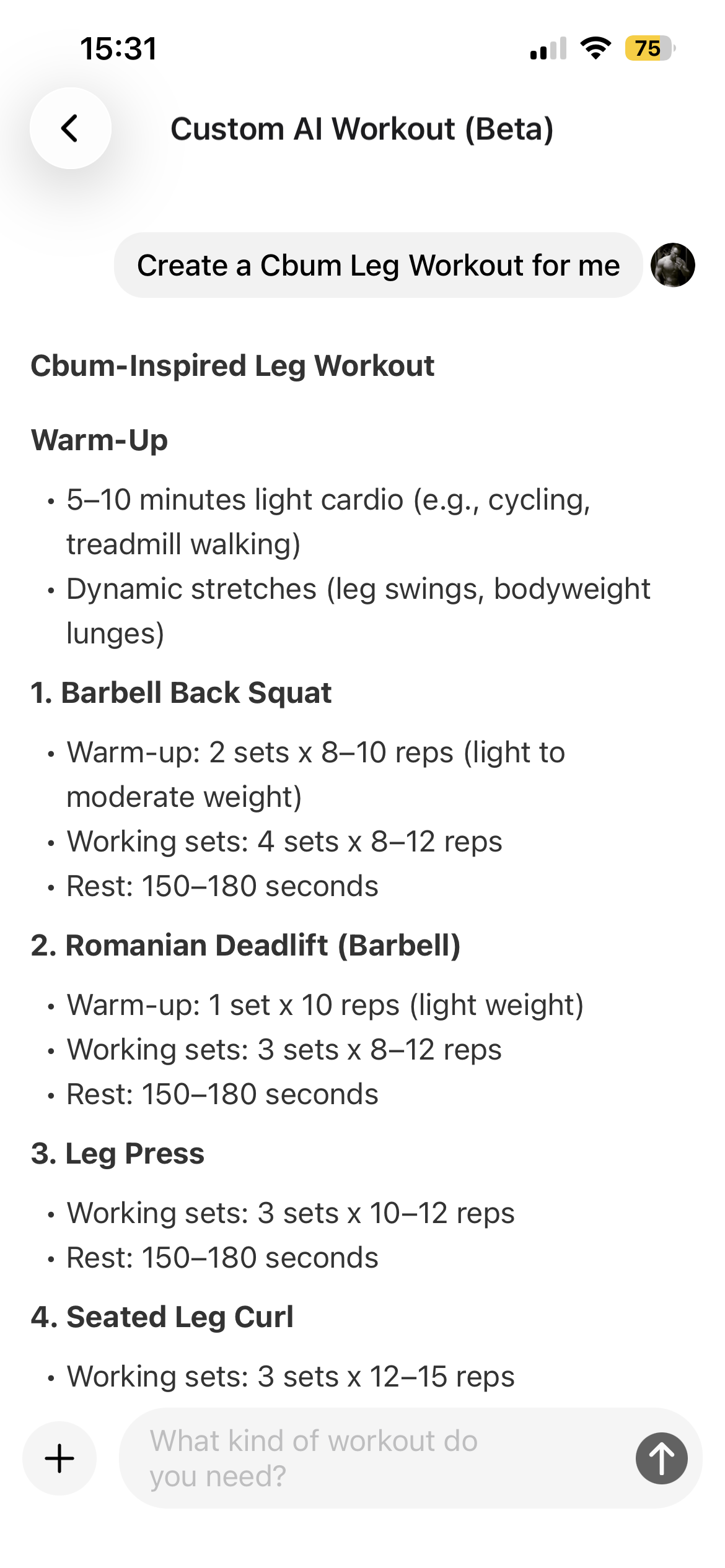 AI Workout Generation Interface